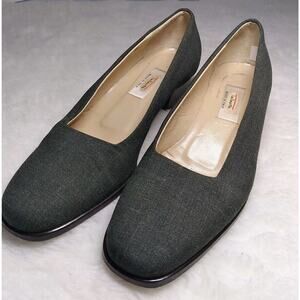 Talbots 7N Women's Green Pump Block Heel Square Toe Canvas Fabric